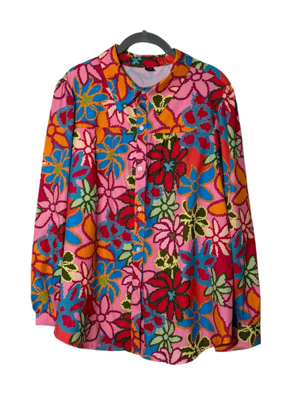 SHEIN Colorful Floral Print Button-Up Shirt in Pink, Red & Blue